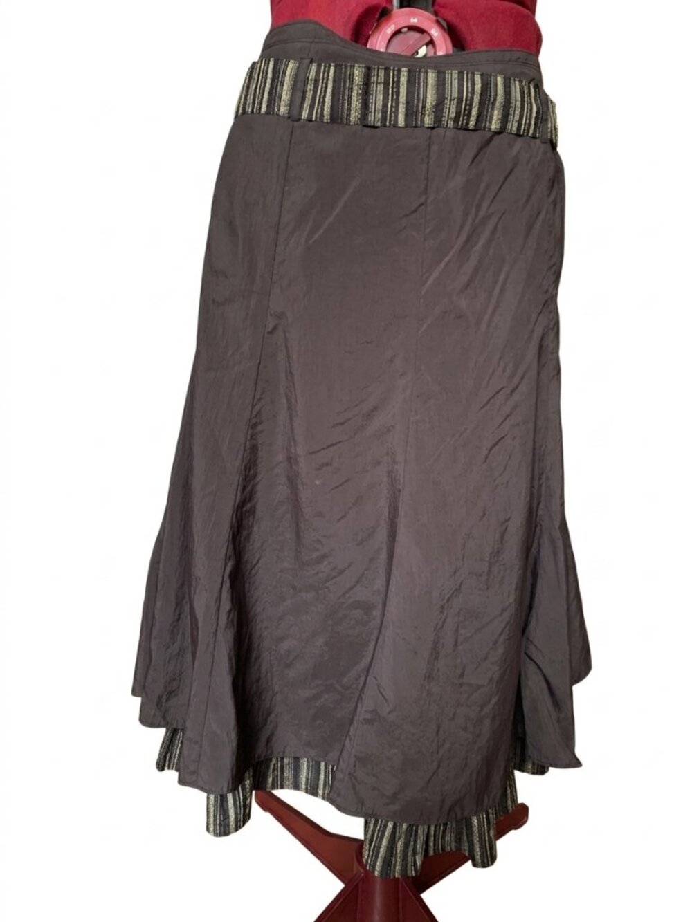 Centre Ville – Brown A-Line Skirt with Contrast Trim & Front Tie Belt | Size 14 - Picture 3 of 16